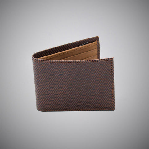 Brown Snake Skin Embossed Calf Leather Wallet With Tan Suede Interior - justwhiteshirts