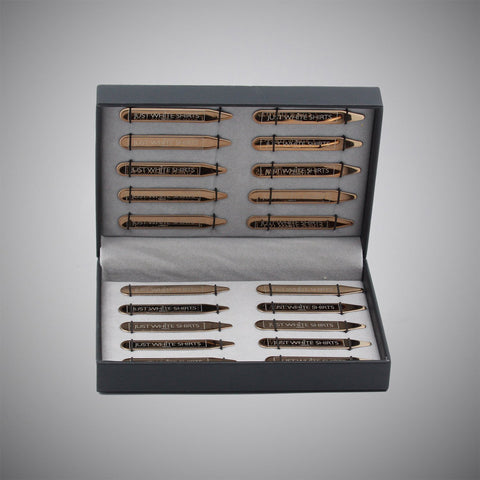 Rose Gold Chrome Finish Stainless Steel 20 Piece Collar Stay Box Set - justwhiteshirts