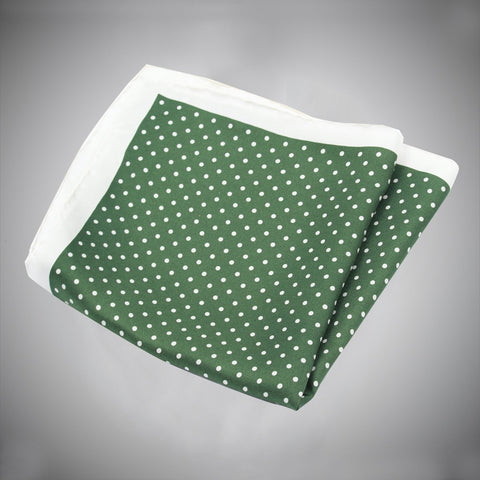 Green Ground With White Dots Silk Pocket Square - justwhiteshirts