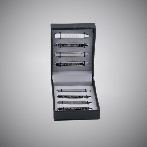 Silver Chrome Finish Stainless Steel 8 Piece Collar Stay Box Set - justwhiteshirts