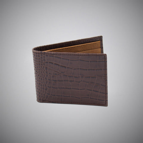 Chocolate Crocodile Embossed Calf Leather Wallet With Tan Suede Interior - justwhiteshirts