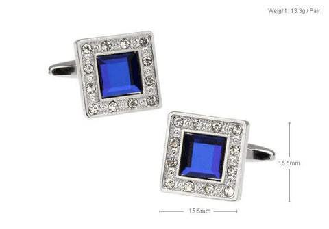 Blue Crystal Metal Cufflinks For Men's