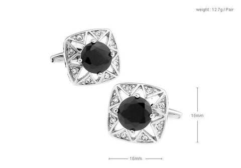 Black Crystal Silver Metal Cufflinks For Men's
