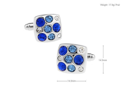 Blue Crystal Silver Metal Cufflinks For Men's