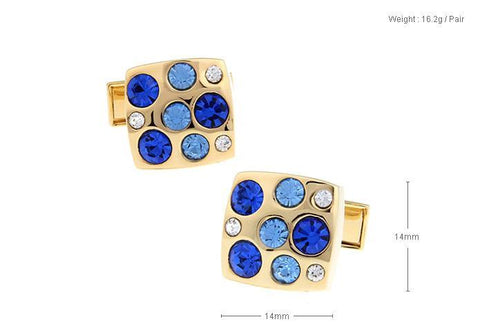 Blue Crystal Golden Metal Cufflinks For Men's