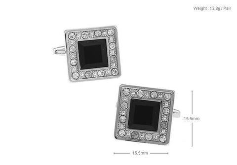Black Crystal Silver Metal Cufflinks For Men's