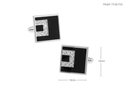 Black Crystal Silver Metal Cufflinks For Men's