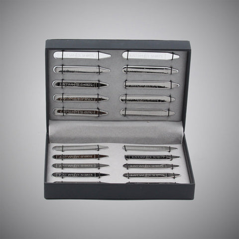 Silver Chrome Finish Stainless Steel 20 Piece Collar Stay Box Set - justwhiteshirts