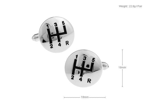 MENS SILVER & BLACK CAR GEAR CUFFLINKS