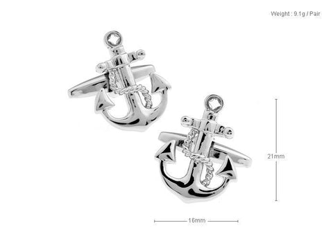 Silver Anchor Shape Metal Cufflinks For Men's