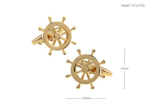 Golden Ship Wheel Metal Cufflinks For Men's