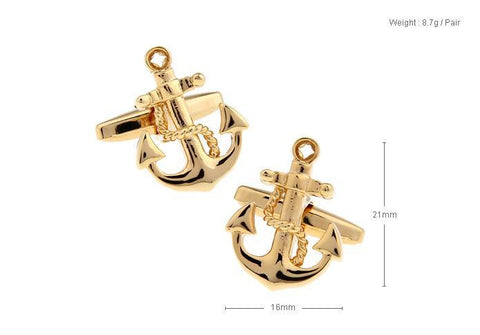 Golden Anchor Shape Metal Cufflinks For Men's