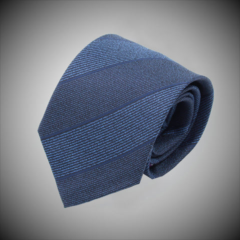 Multi Blue Textured Stripe Woven Silk Tie - justwhiteshirts