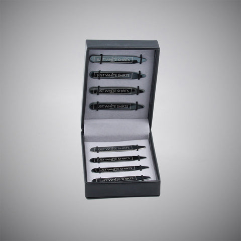 Black Chrome Finish Stainless Steel 8 Piece Collar Stay Box Set - justwhiteshirts