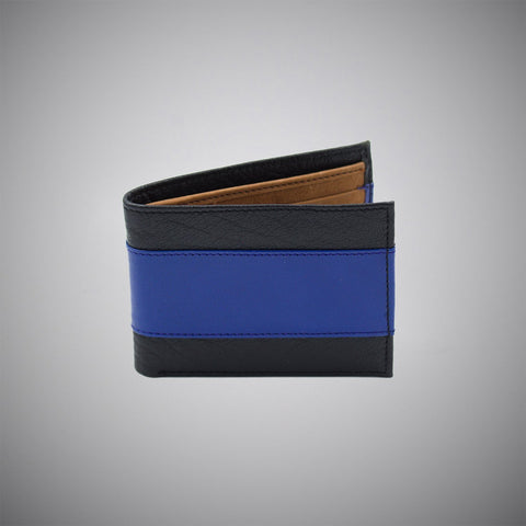 Black And Blue Striped Calf Leather Wallet With Tan Suede Interior - justwhiteshirts
