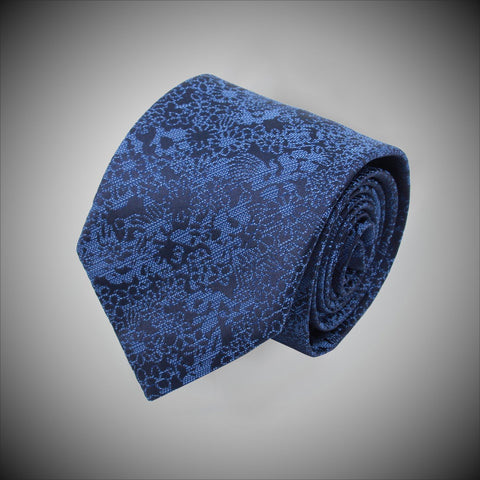 Navy Ground With Blue Floral Pattern Woven Silk Tie - justwhiteshirts