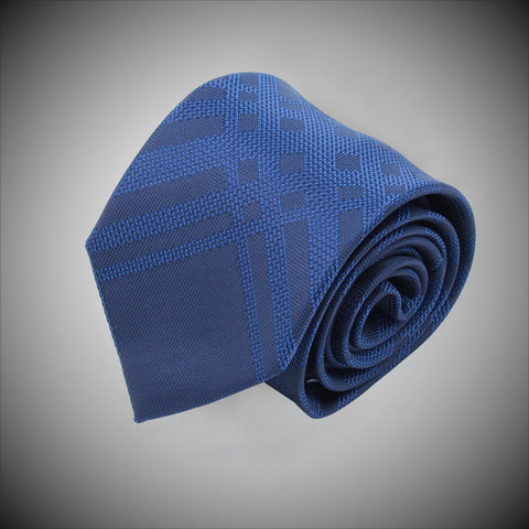 Navy Ground With Blue Grid Pattern Woven Silk Tie - justwhiteshirts