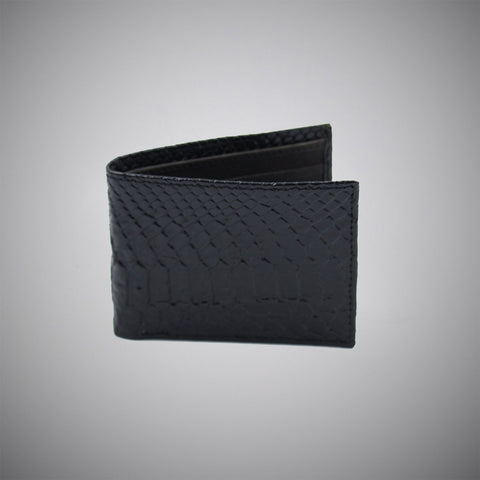 High Gloss Black Crocodile Skin Embossed Calf Leather Wallet With Black Suede Interior - justwhiteshirts