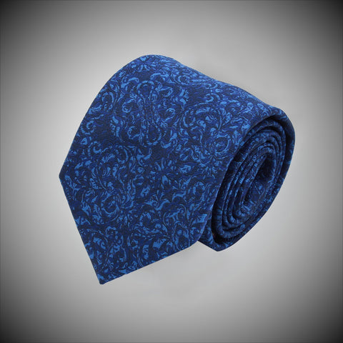 Navy Ground With Blue Leaf Pattern Woven Silk Tie - justwhiteshirts