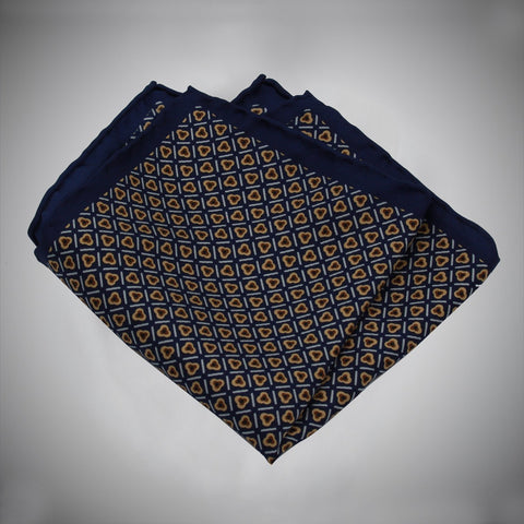 Navy Ground With Brown Neat Pattern Silk Pocket Square - justwhiteshirts