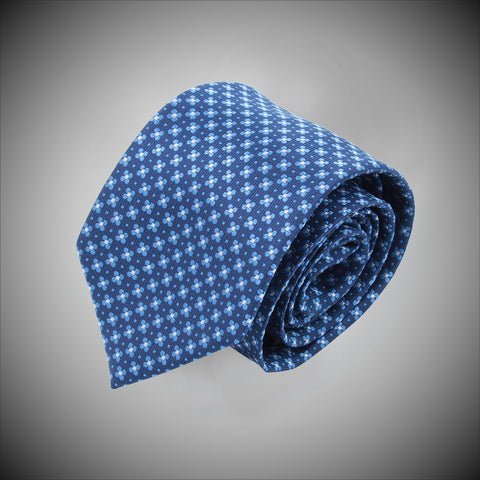 Navy Ground With Blue Neat Pattern Woven Silk Tie - justwhiteshirts