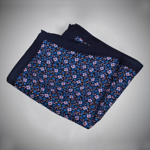 Navy Ground With Pink Blue Floral Pattern Silk Pocket Square - justwhiteshirts