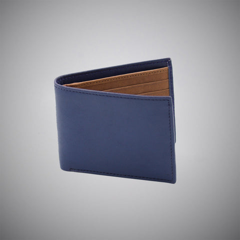 Smooth Blue Toned Leather Wallet With Tan Suede Interior - justwhiteshirts