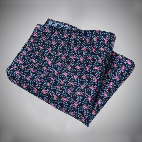 Navy Ground With Pink Monkeys On Vines Silk Pocket Square - justwhiteshirts