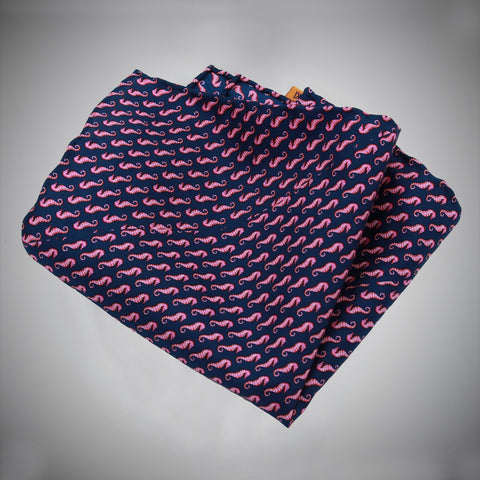 Navy Ground With Pink Sea Horses Silk Pocket Square - justwhiteshirts