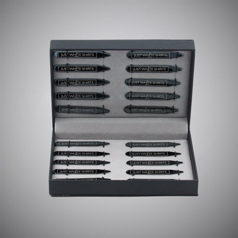 Black Chrome Finish Stainless Steel 20 Piece Collar Stay Box Set - justwhiteshirts