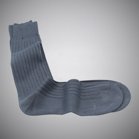 Blue Grey Mid-calf Mercerized Cotton Socks - justwhiteshirts