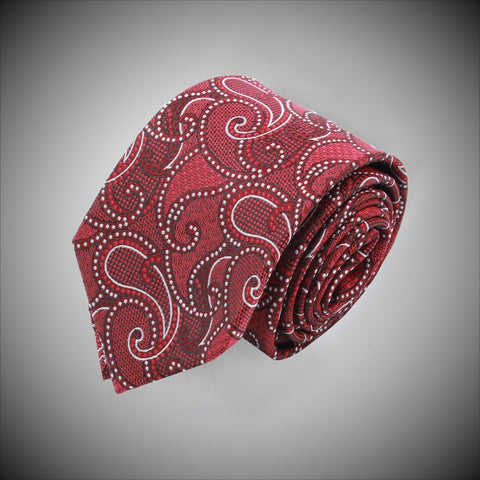 Red White Paisley Pattern Woven Silk Tie - justwhiteshirts