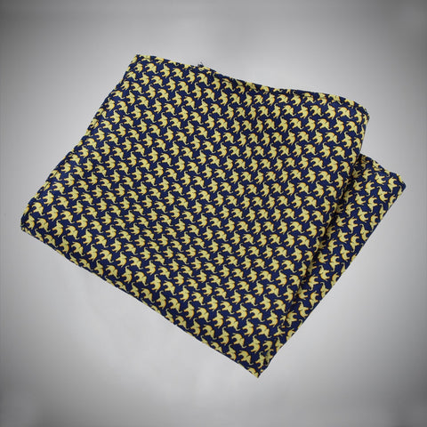 Navy Ground With Yellow Elephants Silk Pocket Square - justwhiteshirts