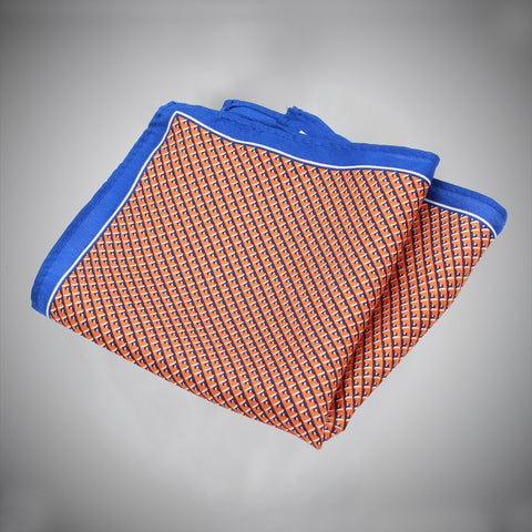 Blue Border With Orange Ground Blue Geometric Pattern Silk Pocket Square - justwhiteshirts