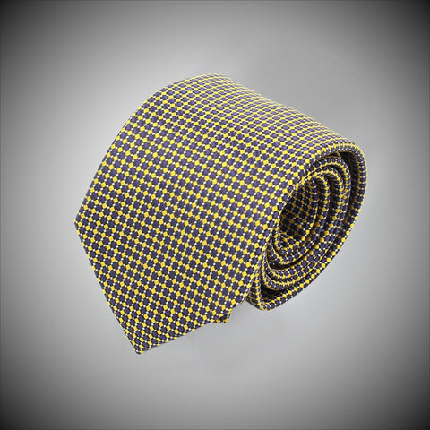 Yellow Dots On Navy Ground Woven Silk Tie - justwhiteshirts