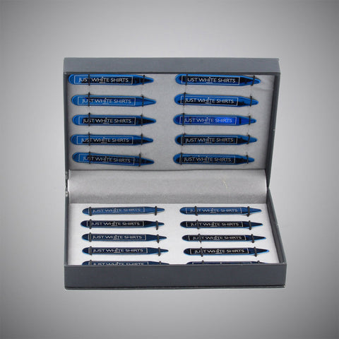 Blue Chrome Stainless Steel 20 Piece Collar Stay Gift Set In Box - justwhiteshirts