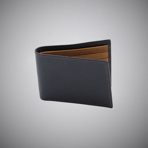 Black Embossed Calf Leather Wallet With Tan Stitching And Tan Suede Interior - justwhiteshirts