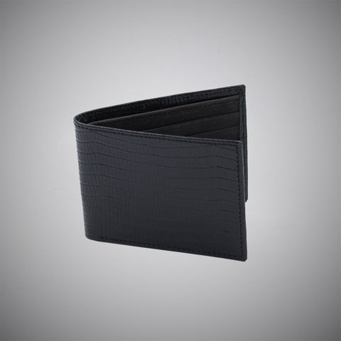 Black Lizard Skin Embossed Calf Leather Wallet With Black Suede Interior - justwhiteshirts