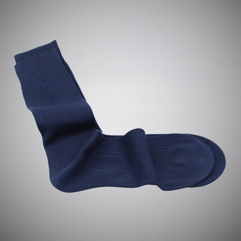 Dark Blue Fine-rib Mid-calf Mercerized Cotton Socks - justwhiteshirts