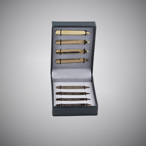 Gold Chrome Finish Stainless Steel 8 Piece Collar Stay Box Set - justwhiteshirts