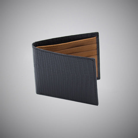 Black Lizard Skin Embossed Calf Leather Wallet With Tan Suede Interior - justwhiteshirts
