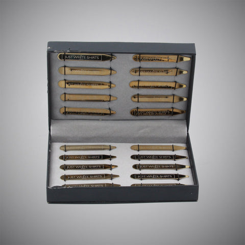 Gold Chrome Finish Stainless Steel 20 Piece Collar Stay Box Set - justwhiteshirts